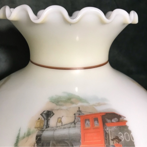 Vintage Lamp Shade Ruffled Milk Glass Train History Scenes 6.75” GWTW - Picture 5 of 16